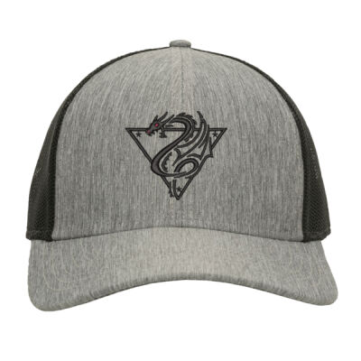 NJSP "Dragon Tattoo" Trucker Cap Black Stitch - Heather Grey / Black Premium Low Pro Trucker Thumbnail