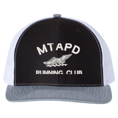 MTAPD Running Club Arched Type Logo on Grey Heather, Black and White Cap - Snapback Trucker Cap Thumbnail
